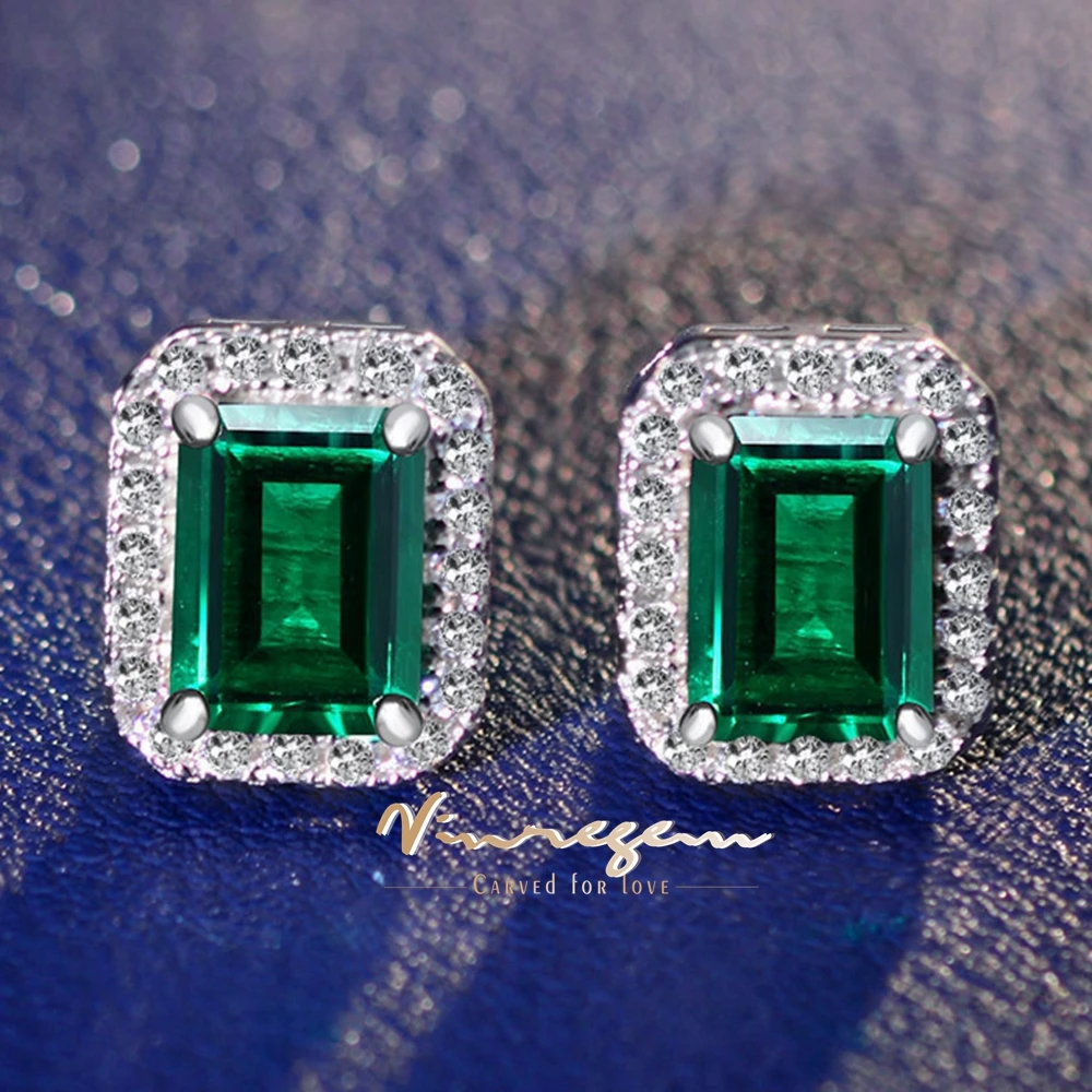 

Vinregem 6*8 мм 2CT изумрудные высокоуглеродистые бриллианты драгоценный камень винтажные серьги-гвоздики из стерлингового серебра 925 пробы ювелирные изделия оптом