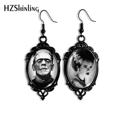 2024 New Frankenstein and His Bride Dangle Earring Black Lace Earrings Oval Glass Photo Jewelry Gifts Party