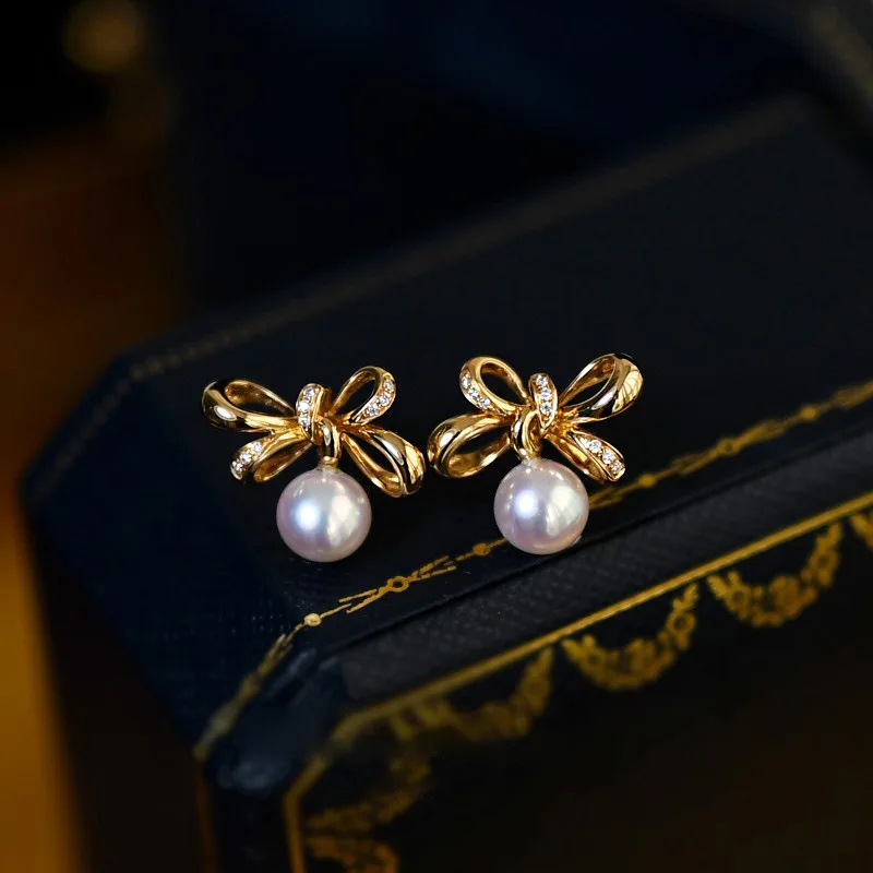 

SHXIS925 Silver Hypoallergenic Earrings, French - Style Pearl Bow Studs, Luxe Office - Ready Jewelry2025