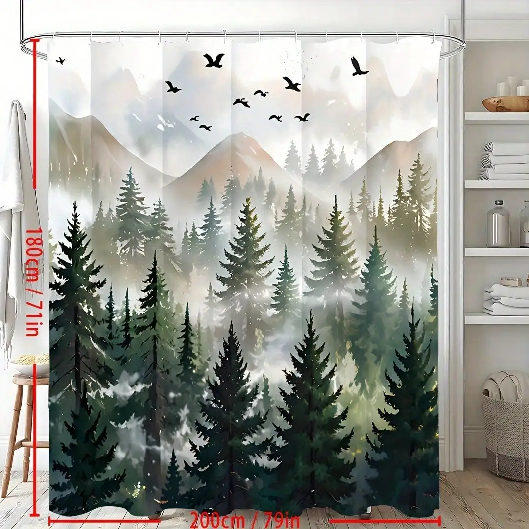 

Misty Mountain Shower Curtain: Embrace the Serene Design, Soft Fabric, and Nature Vibes for Your Calm Bathroom