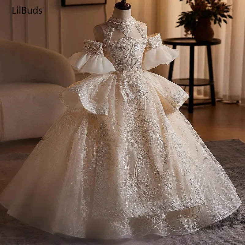 Boutique Noble Luxury Girl Children's Dress Teenager Girls Princess Dresses Birthday Party Kids Sequin Prom Vestidos Bridesmaid