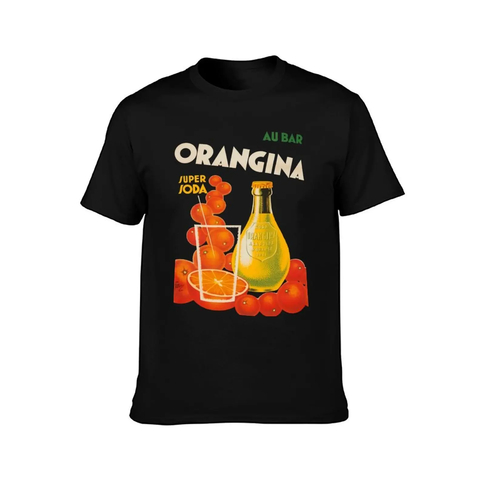 Cocktail Poster Orangina Super Soda Au Bar T-Shirt, Summer Casual Cotton Tee, Oversized Streetwear Tops, Vintage Graphic Print