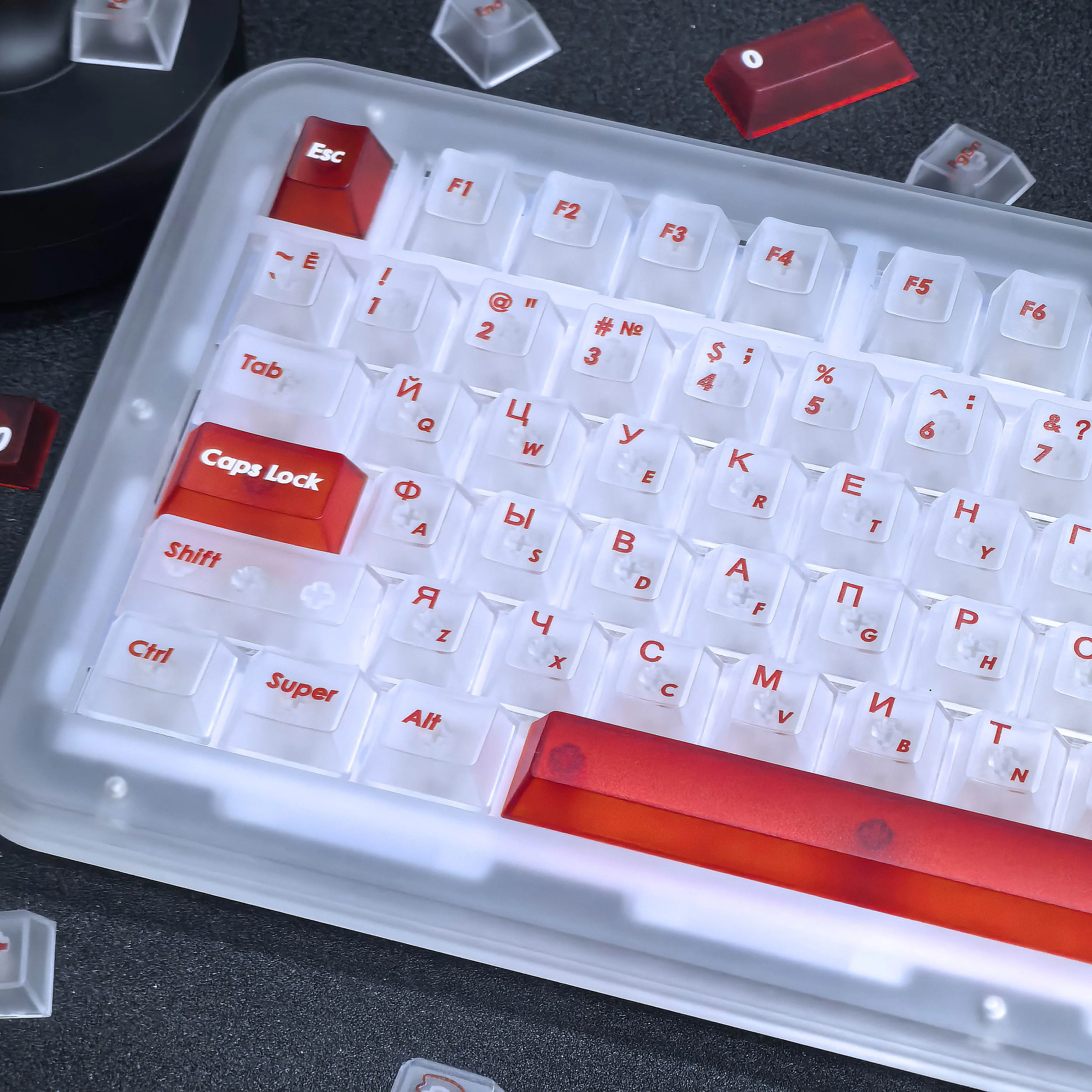Russian Keycap Translucent Pc Cherry 130Keys Silk Screen Process For Customized Aulaf75/F99 Transparent Red Matte Korean Keycap