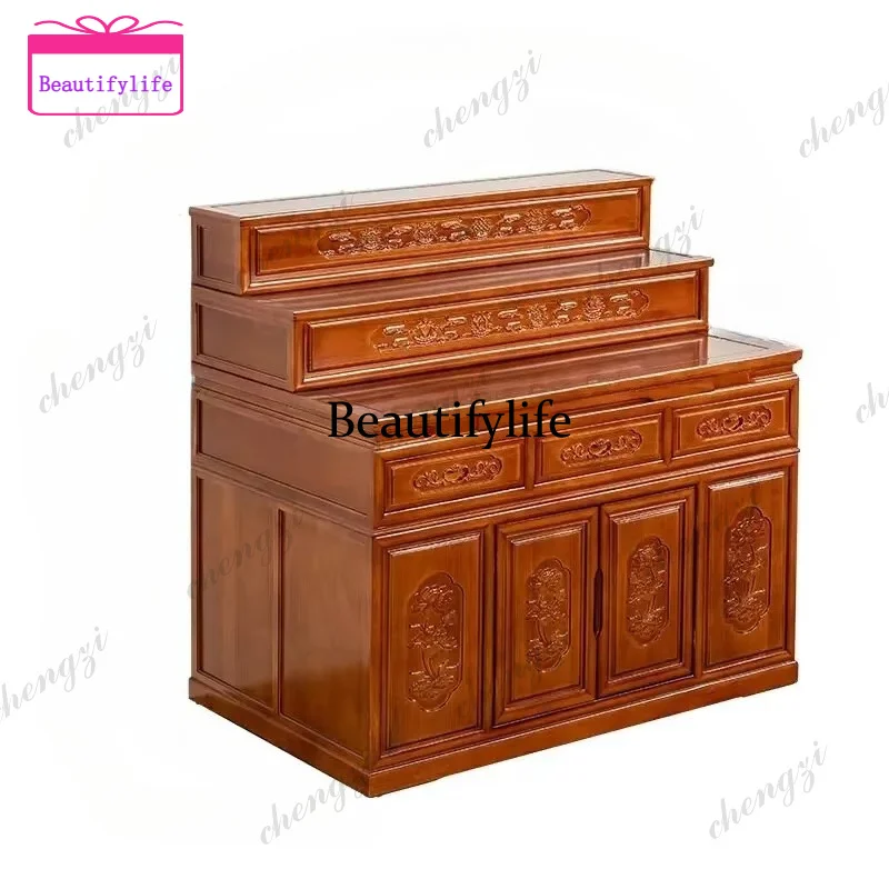 a55 Table incense case household Tibetan three-layer Buddhist table, tribute table, Buddhist niche, multi-layer shrine solid woo