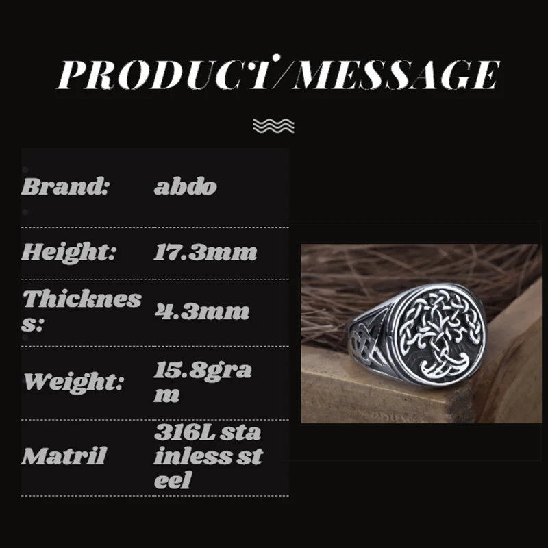 Dropshipping Viking Tree of Life Yggdrasil Celtics Knotwork Ring Men's Stainless Steel Norse Amulet Jewellery Gift OSR618