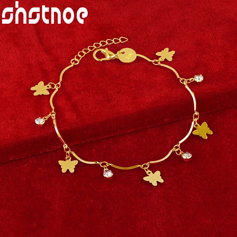 

SHSTONE 24K Gold Little Butterfly Zircon Crystal Chain Bracelets For Woman Fashion Jewelry Party Wedding Birthday Christmas Gift