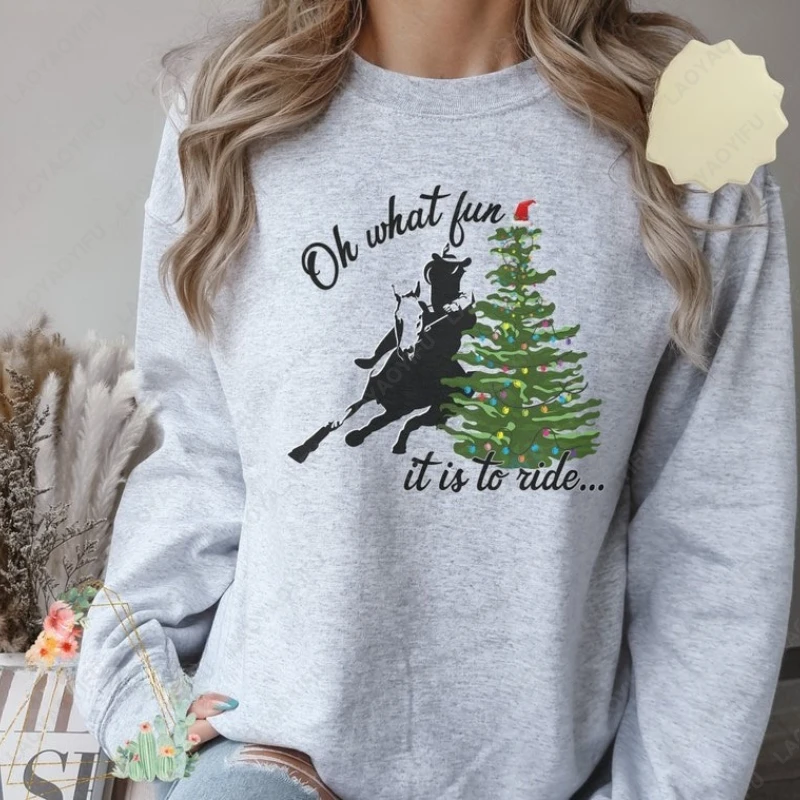 

Barrel Racing Christmas Horse Turn and Burn Hoodie Oh What Fun It Is To Ride Rodeo Pullover Men Women Western Cowgirl Sweatshirt