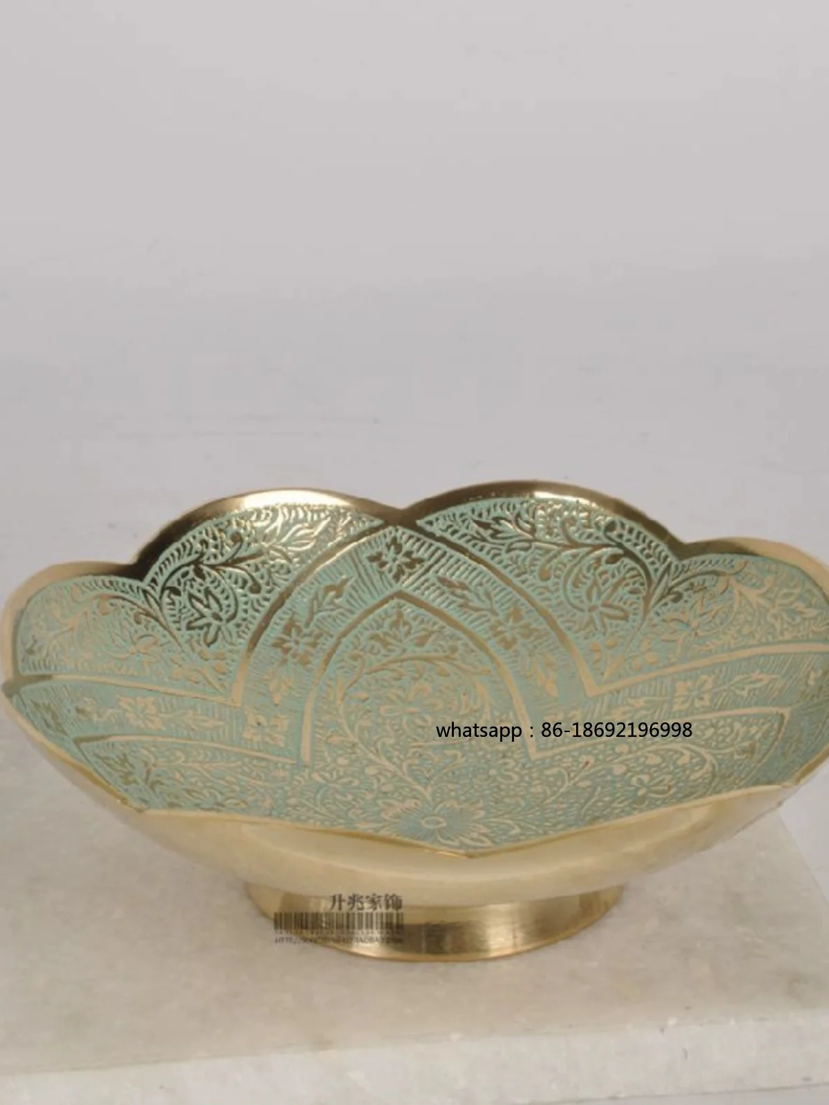 India Imported Brass Carved Polished Glossy Dried Fruit Bowl Snack Candy Plate Key Plate Jewelry Storage Tray Ornament