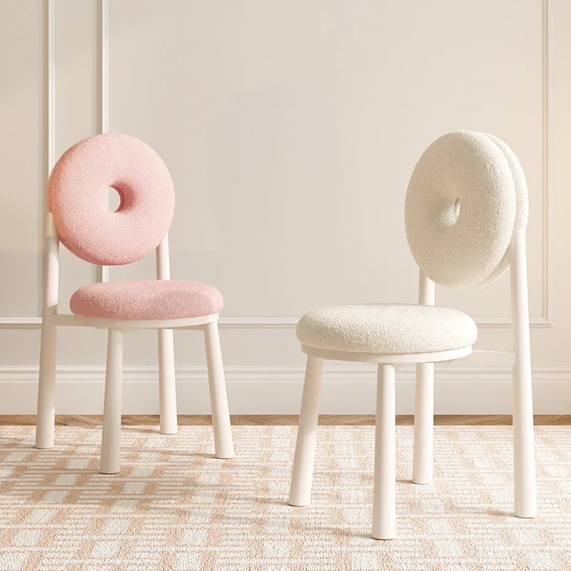 Nordic Creamy Donut Leisure Chair - Modern Minimalist Dining Stool, High-End Bedroom Lambswool Seating, Stylish Furniture