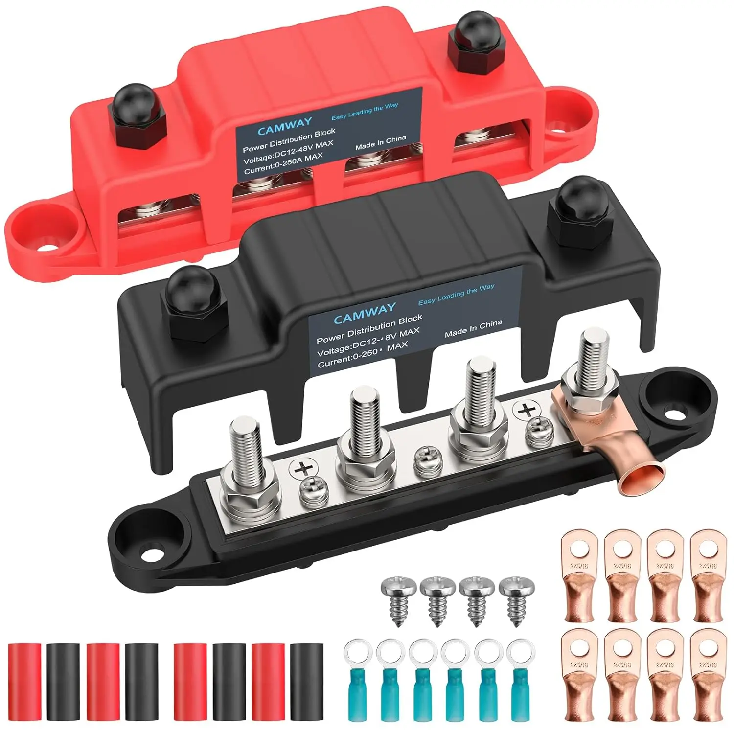 

Power Distribution Block Busbar, 250A 12V DC Battery Busbar Terminal Block M8-5/16 Studs Battery Busbar Terminal Block