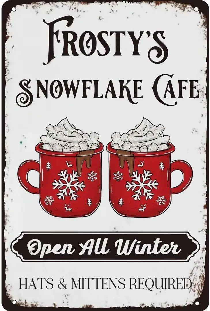 Frosty's snowflake cafe Sign Funny Christmas Metal Tin Sign for Man Cave Party Farmhouse Christmas Retro Wall Decor 8x12 Inc