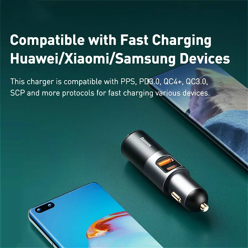 Baseus 120W Fast Car Charger QC 3.0 PD 3.0 USB Phone Car Charger For iPhone 16 15 14 13 Pro Samsung Xiaomi Mobile Phone Charger - náhled 6