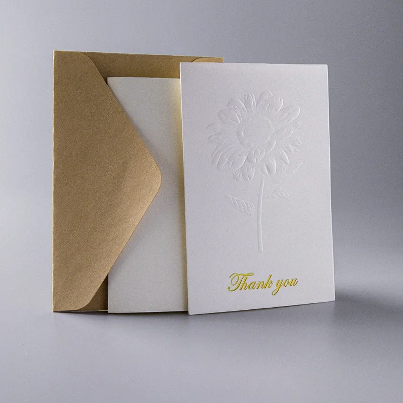 Vow of Thanks Card, Embossed Fresh Flowers Greeting Card, High-end Blessing Wedding Marriage Birthday Message Small Card