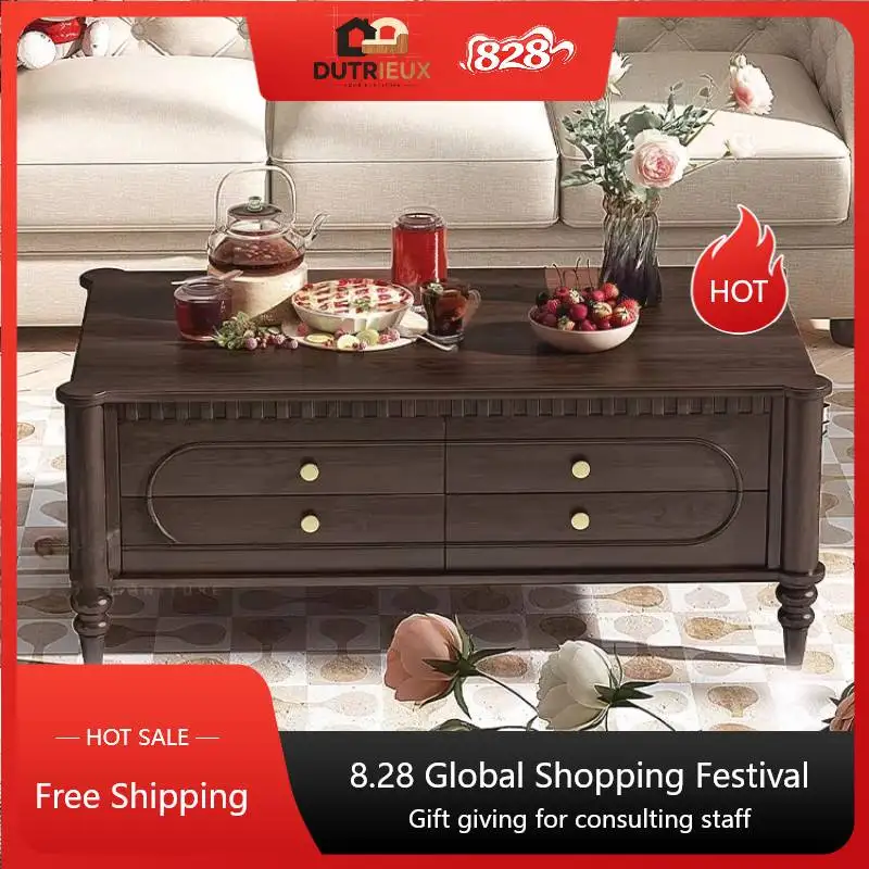 Brown Luxury Coffee Tables Walnut Classy European Salon Living Room Coffee Tables Apartment Vintage Muebles Para Hogar Furniture