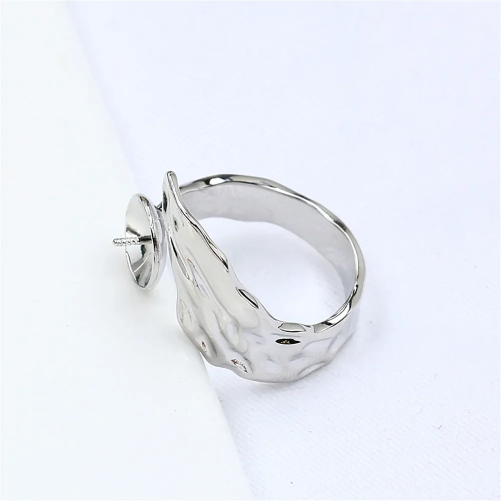 

Domestic 14k gold plated colour preserving shaped leaf ring zirconia pearl empty holder adjustable DIY accessories women