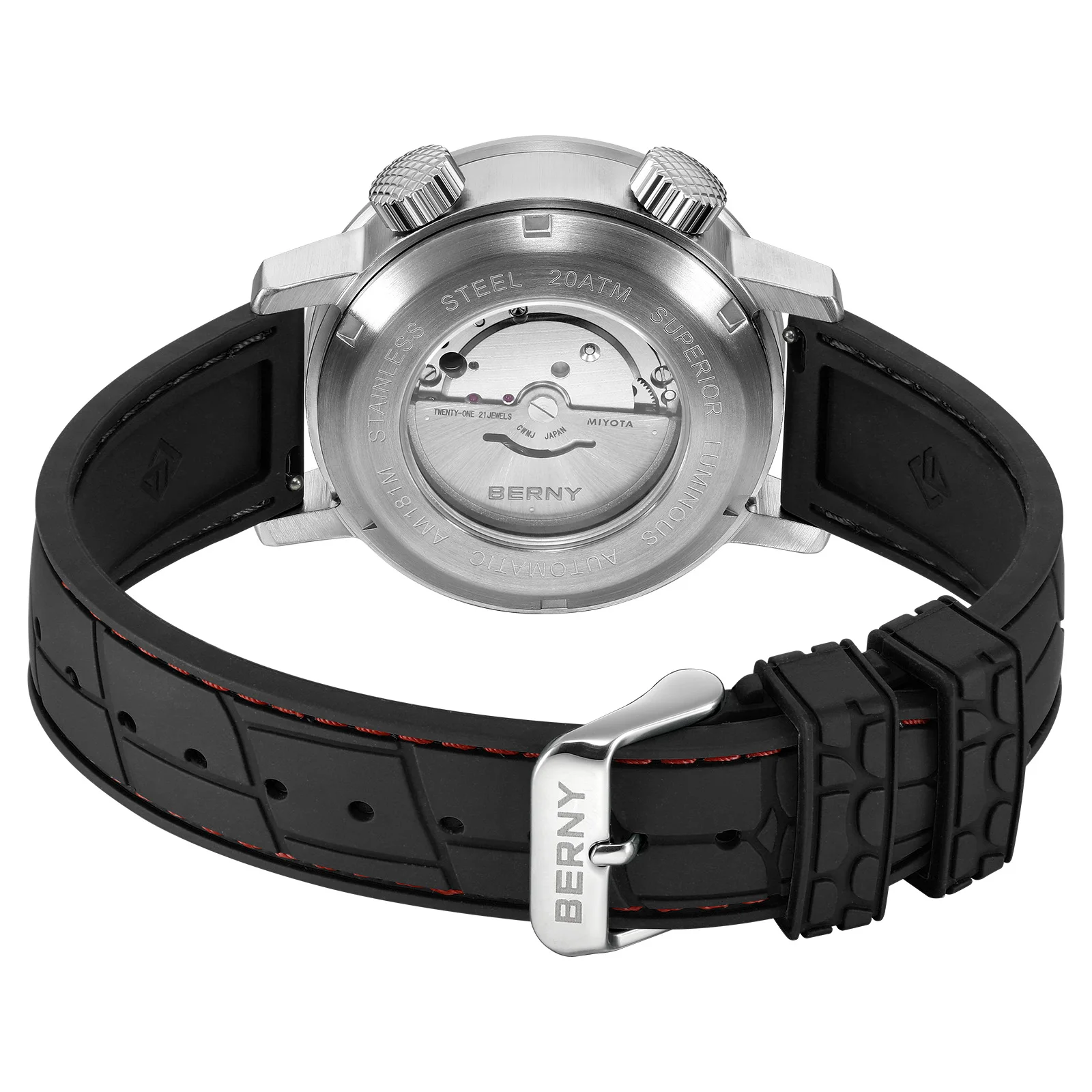 BERNY Watch Strap 100% Original Watch Stainless Steel/Fluororubber Strap For AM181M/AM181MS Replace