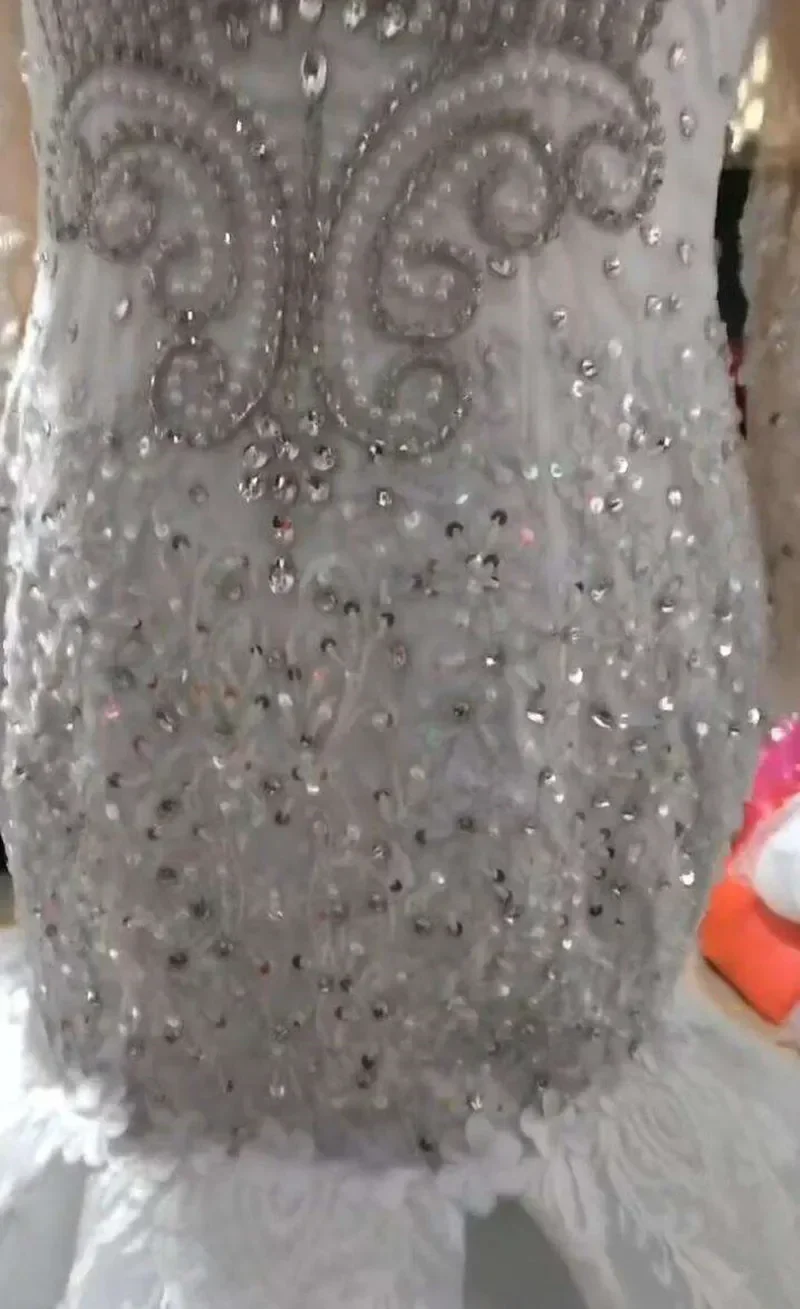 Aangepaste lieverd kristallen kralen zeemeermin trouwjurk Robe De Mariée volledige mouwen zeemeermin luxe plus size bruidsjurk