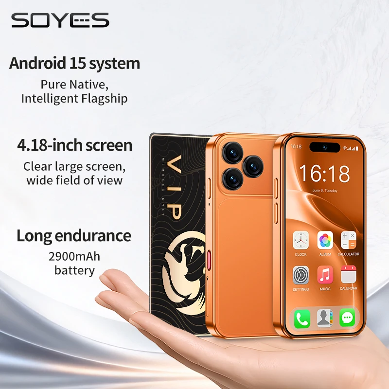 SOYES XS19 MAX LTE 4G Mini Smartphone 4.18'' Android 15.0 6GB RAM 128GB ROM Dual SIM 2900mAh Face Unlock Small Mobile Phone