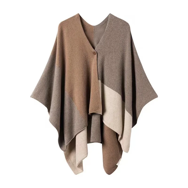 MVLYFLRT 100% Pure Wool Shawl Women\'s Knitted Contrast Scarf Autumn and Winter Warm Sweater Cape Fashion Korean Version