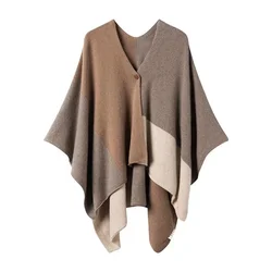 MVLYFLRT 100% Pure Wool Shawl Women's Knitted Contrast Scarf Autumn and Winter Warm Sweater Cape Fashion Korean Version