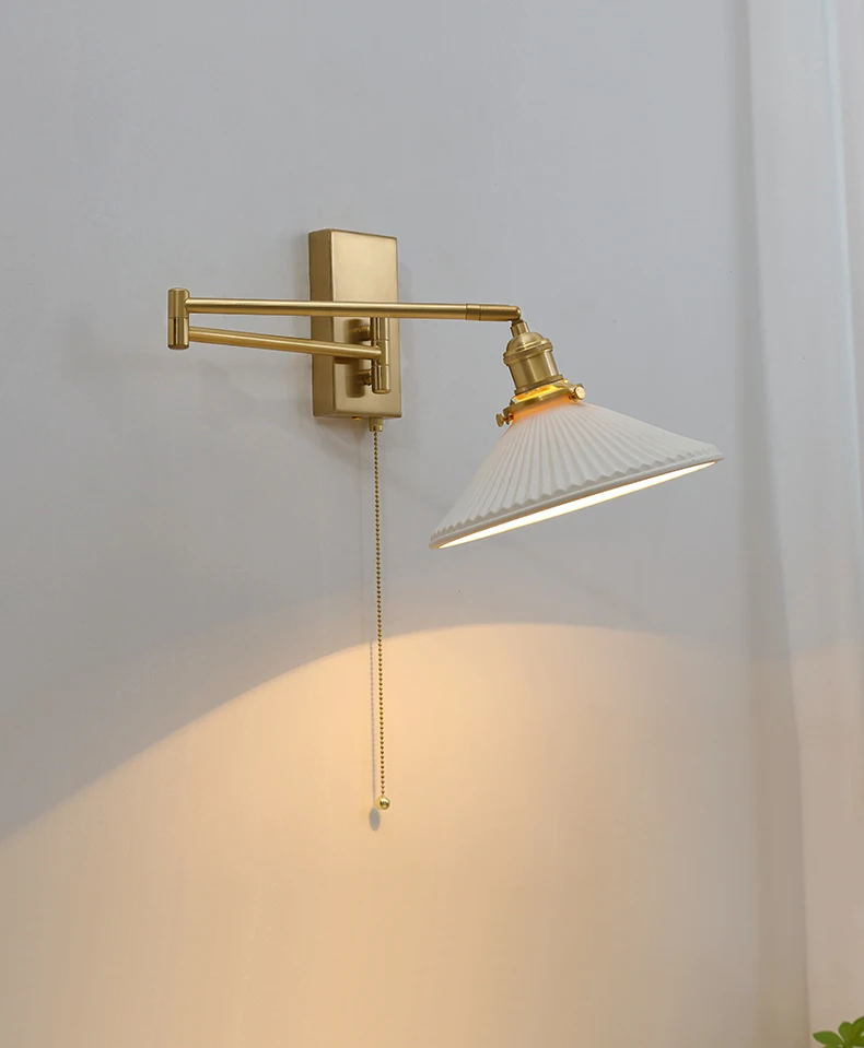 IWHD Nordic Modern LED Wall Sconce Left Right Rotate Pull Chain Switch Bedroom Restaurant Bar Beside Lamp Ceramic Stair Light