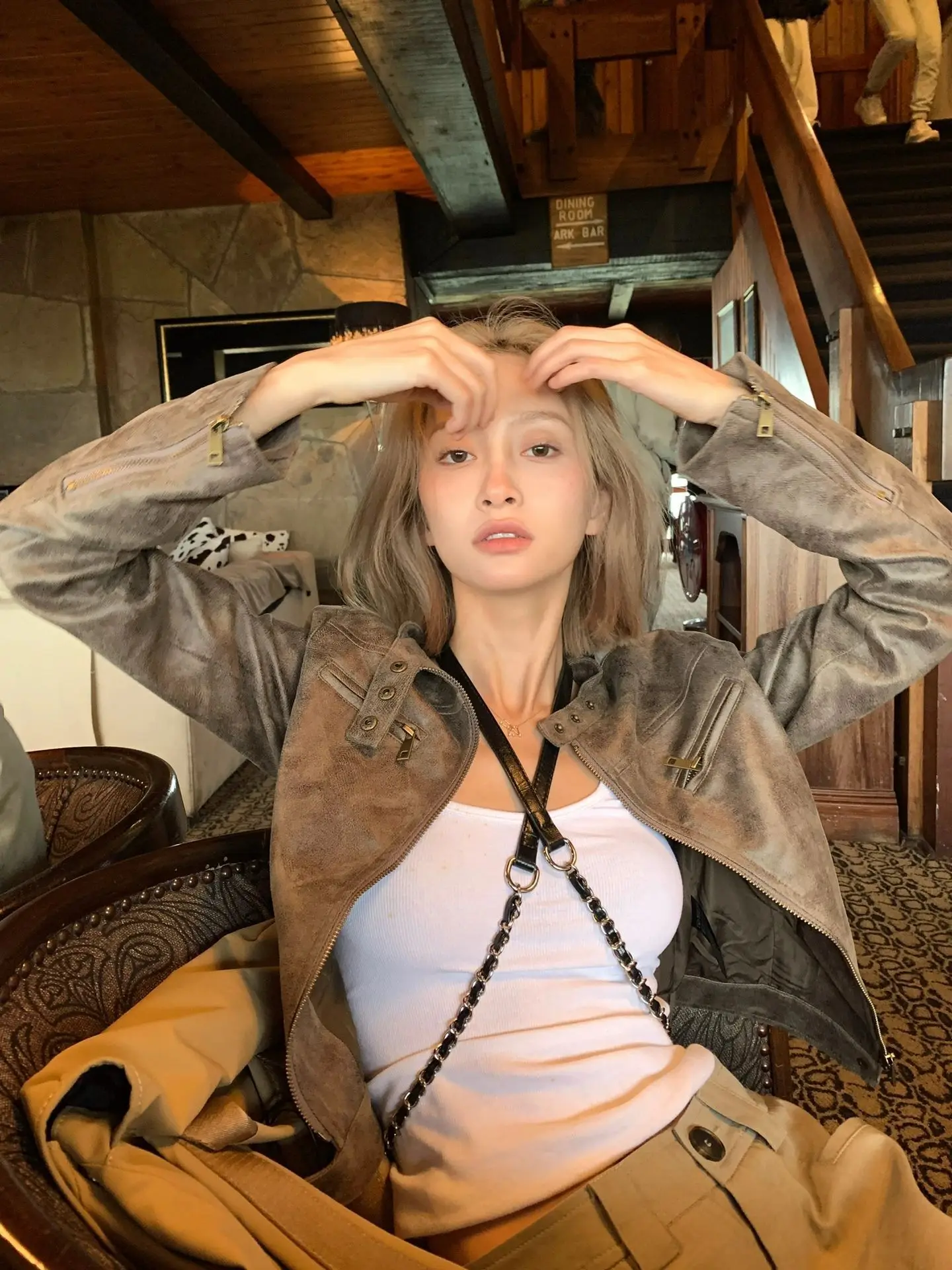 Retro American Biker ort Leather Jaet Dames Slim Fit Herfst Winter Koffie Kleur Cool Vintage Sle Damestop