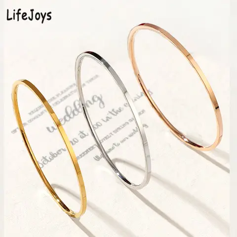 2mm Stainless Steel Thin Bangle Bracelet Women Simple Stackable Circle Jewelry Rose Gold Silver Color 55/ 60/ 65mm Flat Surface