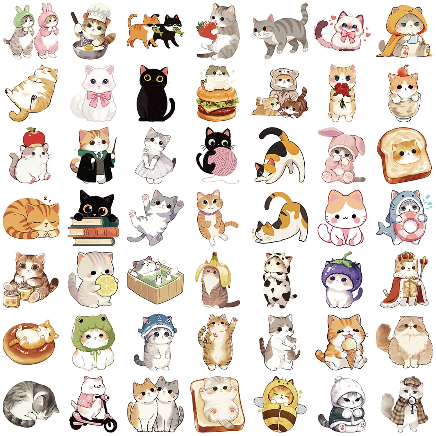 50 pezzi adesivi gatto kawaii dipinti a mano stile cartone animato decalcomanie animale carino meme decorazione bagagli fai da te laptop chitarra bici giocattoli per bambini