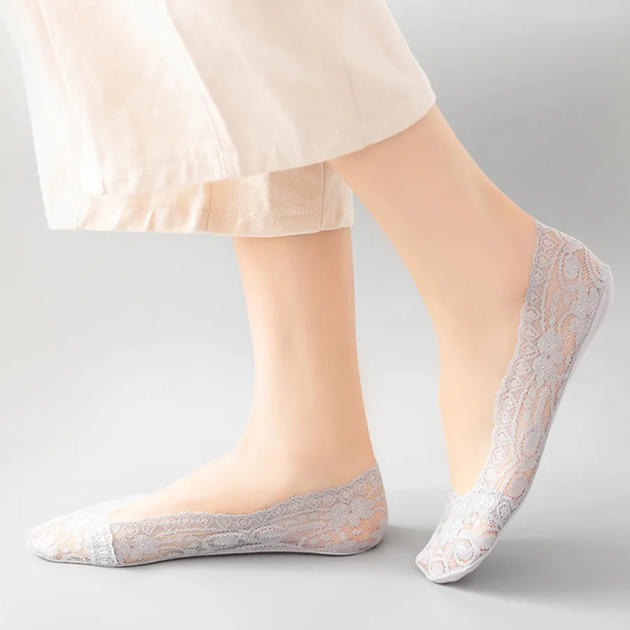  Women Lace Invisible No Show Socks Anti-slip Non-slip Liner Socks Ultra-Thin Breathable Low Cut Socks Casual Foot Socks