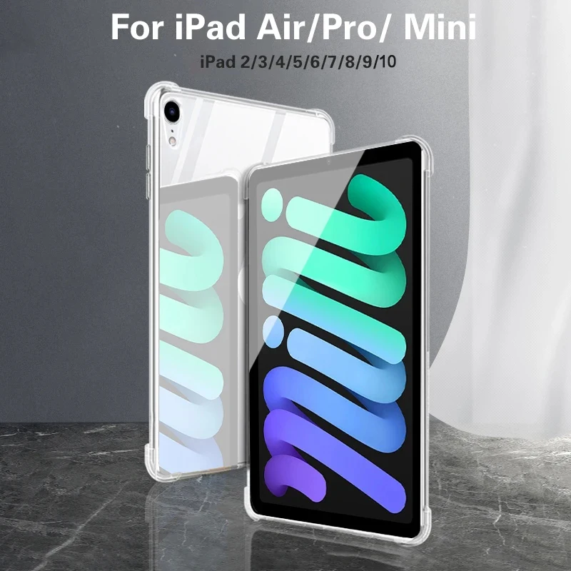 For New iPad 9.7 2017 2018 Case TPU Silicon Transparent Slim Cover for iPad 10th Air 4 Air2 Pro 10.5 Mini 6 5 4 2021 Coque Funda