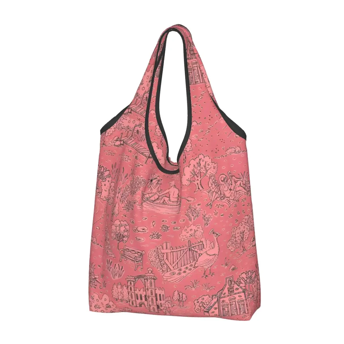 

Picnic On Peacock Island Shopping Bag Reusable Grocery Eco Bags Large Capacity Toile De Jouy Recycling Bags Washable Handbag