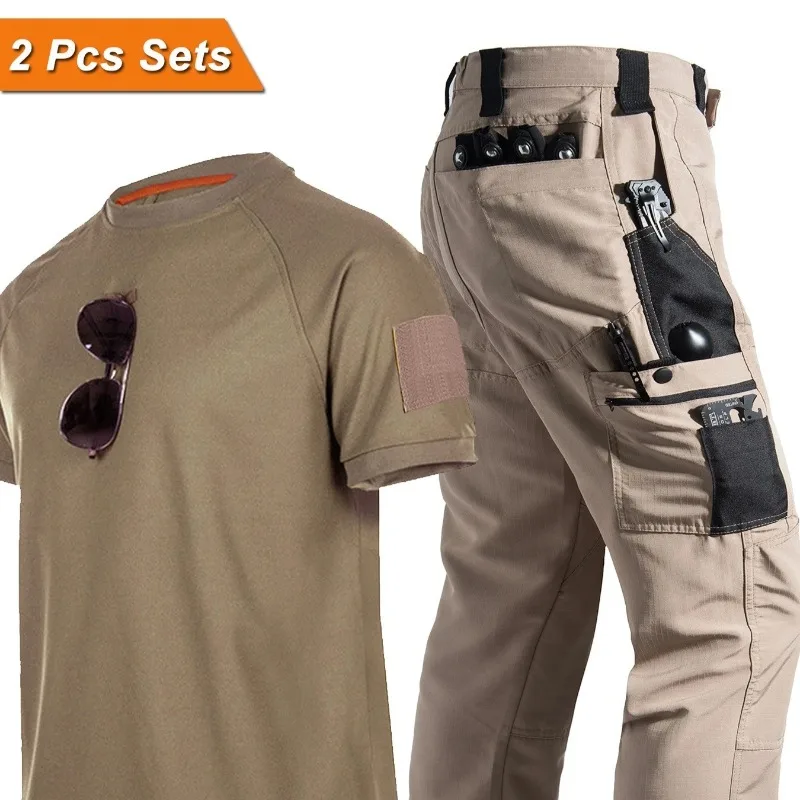 

Мужской тактический спортивный костюм 2026: дышащая футболка с коротким рукавом и быстросохнущие брюки для тренировок на открытом воздухе, комплект для сауны