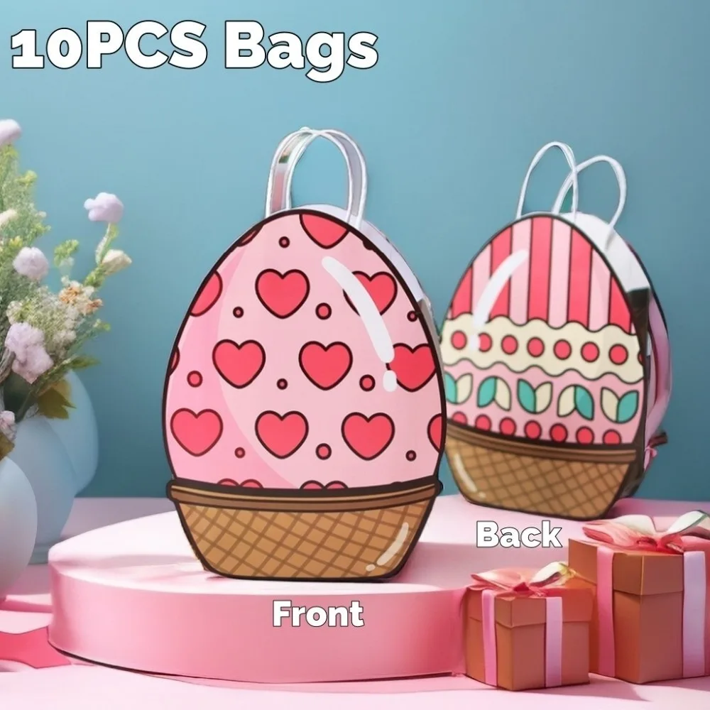 

10pcs Colorful Easter Egg Bags Heart Cute Easter Paper Gift Bags Flower with Handles Candy Snacks Present Bags Party Favors