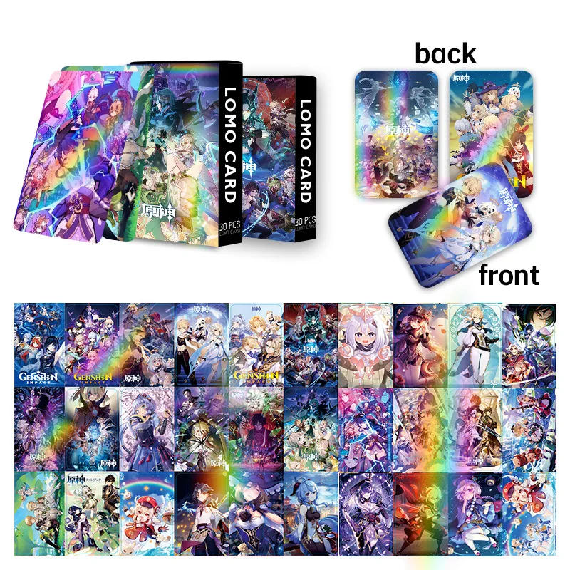 30pcs Yuan Shen Impact Collection Lomo Cards Games Bookmark Furina Chiori Neuvilette Laser Double-sided Ticket Anime Tarot Card