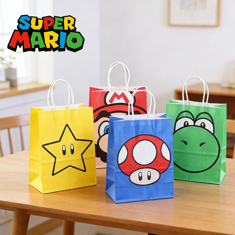 

Super Marios Bro Gift Bag Cute Cartoon Kraft Paper Bags Mushroom Packaging Bag Party Festival Gift Handbag Gift Candy Pouch New