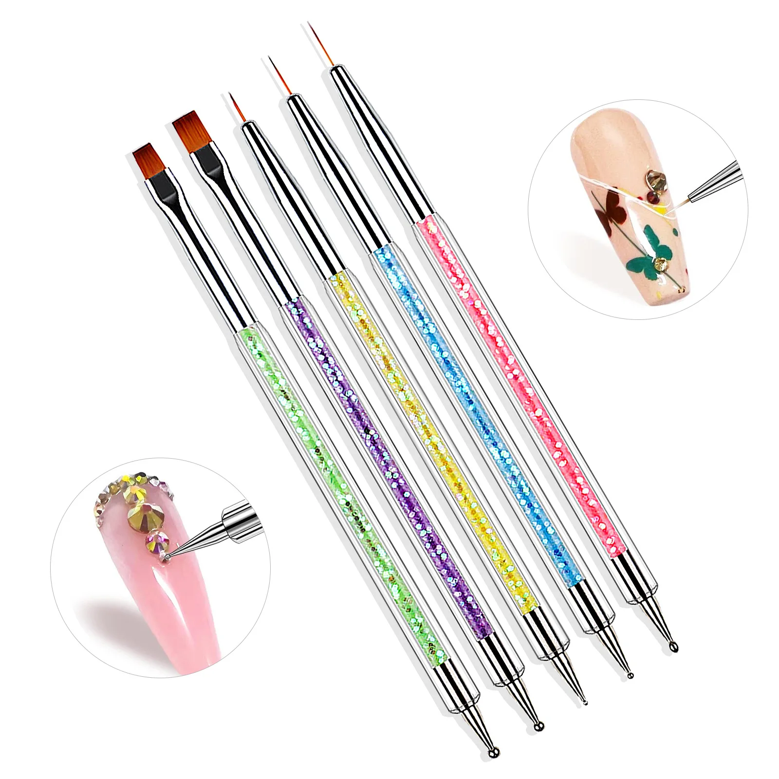 5Pcs Nails Brushes Design Art Drawing Tip Carving Dotting Pen Kits Nail Supplies Professionals Manicure Set Accessories Tools