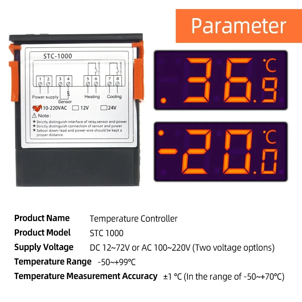 STC-1000 Temperature Controller Thermostat Thermoregulator Incubator Relay Brewing Incubator Heater Cooler 12V 24V 220V