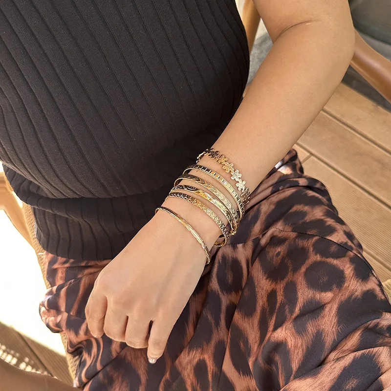 Vintage Punk Bracelets Set for Women Twist Texture Bangles Gold Silver Color Jewelry Statement Streetwear Goth image 6