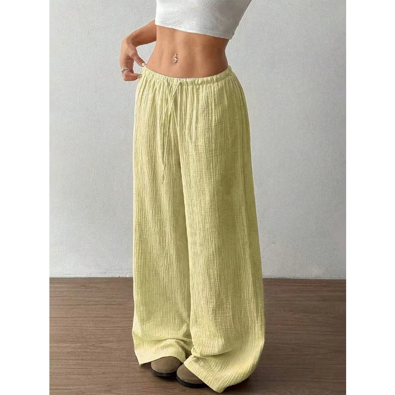 Pantalón informal cómodo y versátil con cintura elástica para mujer, pantalones de pierna ancha de cintura alta, ligeramente elásticos, sencillos, de Color sólido