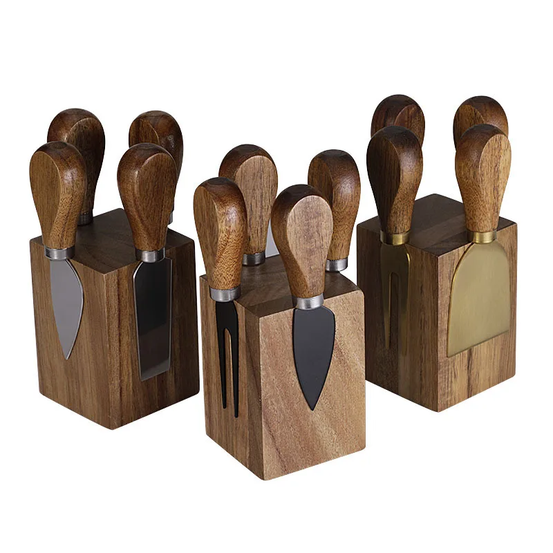 Cheese Knife and Fork Set with Magnetic Knife Block Holder Cutlery Display Stand and Storage Rack view 4