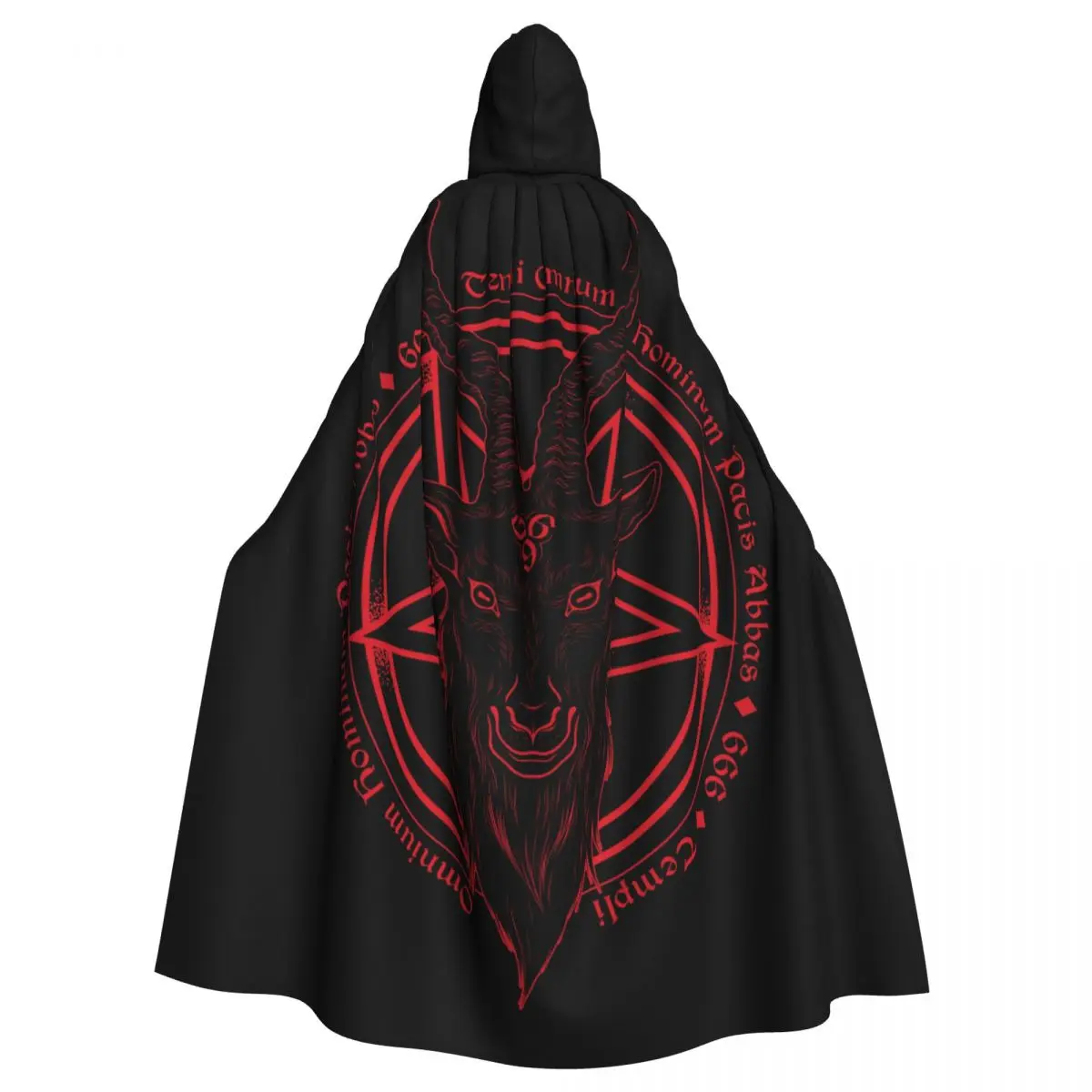 

Adult Vampire Cape Hooded Robe Baphomet Goat Head Print Halloween Cloak Full Length Cosplay