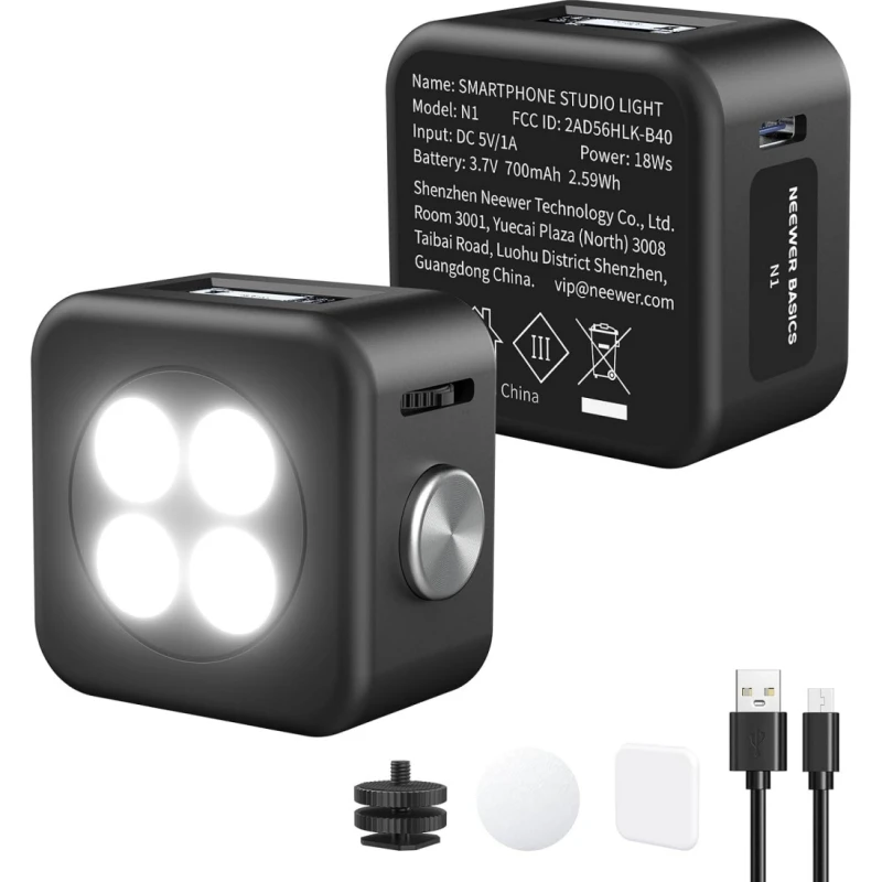 NEEWER BASICS Flash Magnético para Teléfono y Luz para Selfies para iPhone, Samsung y Android, 18Ws 700mAh Mini Anillo de Luz LED de Relleno