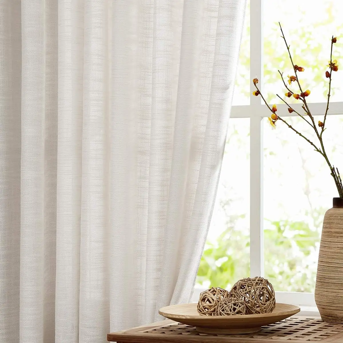 Beige Vorhänge aus Leinenmischung, 96 Zoll lang, für Wohnzimmer, Bauernhaus, Stangentasche, Rückseite, Lasche, Lichtfilterung, Fenstervorhang für Schlafzimmer