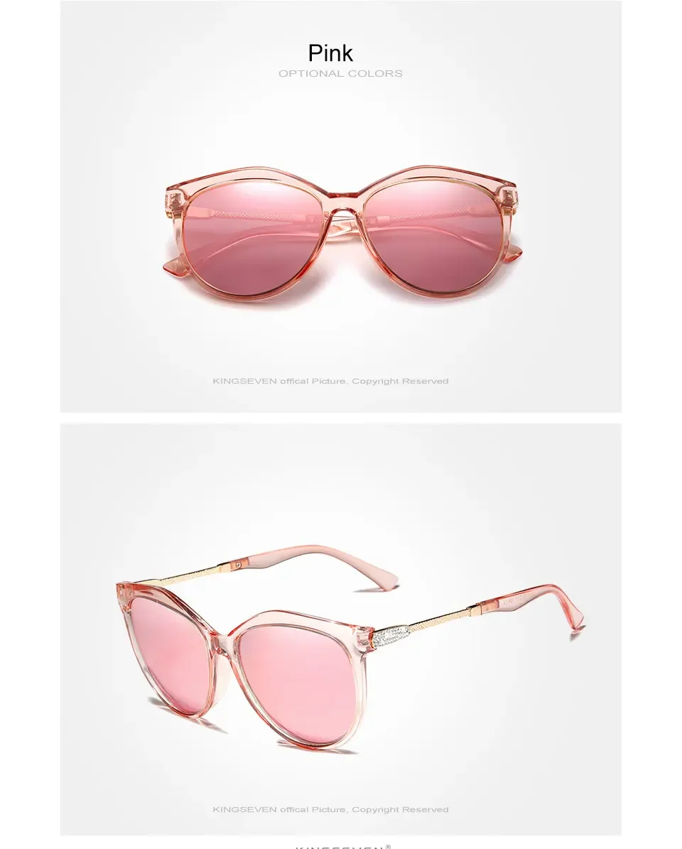 KINGSEVEN Mode Frauen Sonnenbrille Polarisierte UV400 Objektiv Luxus Fahren Runde Große Rahmen Gläser Legierung Cat Eye Weibliche Brillen – Detail 8