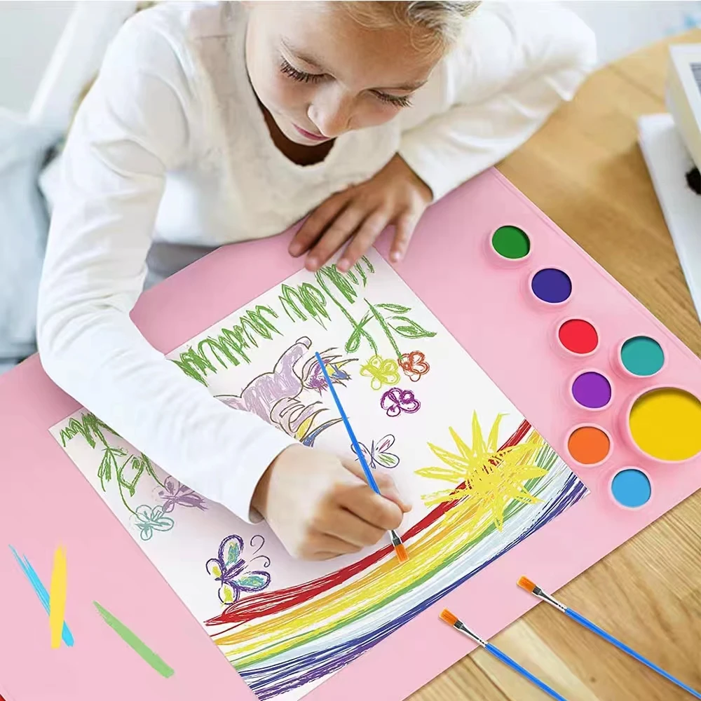 Kid Color Craft Educational Silicone Drawing Mat Washable Easy Clean Non-sticky Graffiti Reuse Pad Non Slip Painting Palette Cup