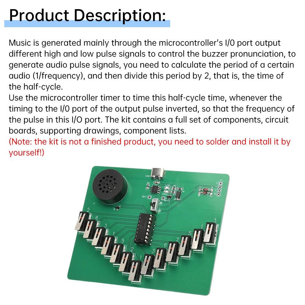 DC 3-5V Type-C Electronic Kalimba DIY Kits Pentatonic Scale Musical Instrument Circuit Board Welding Practice Teaching Parts Kit