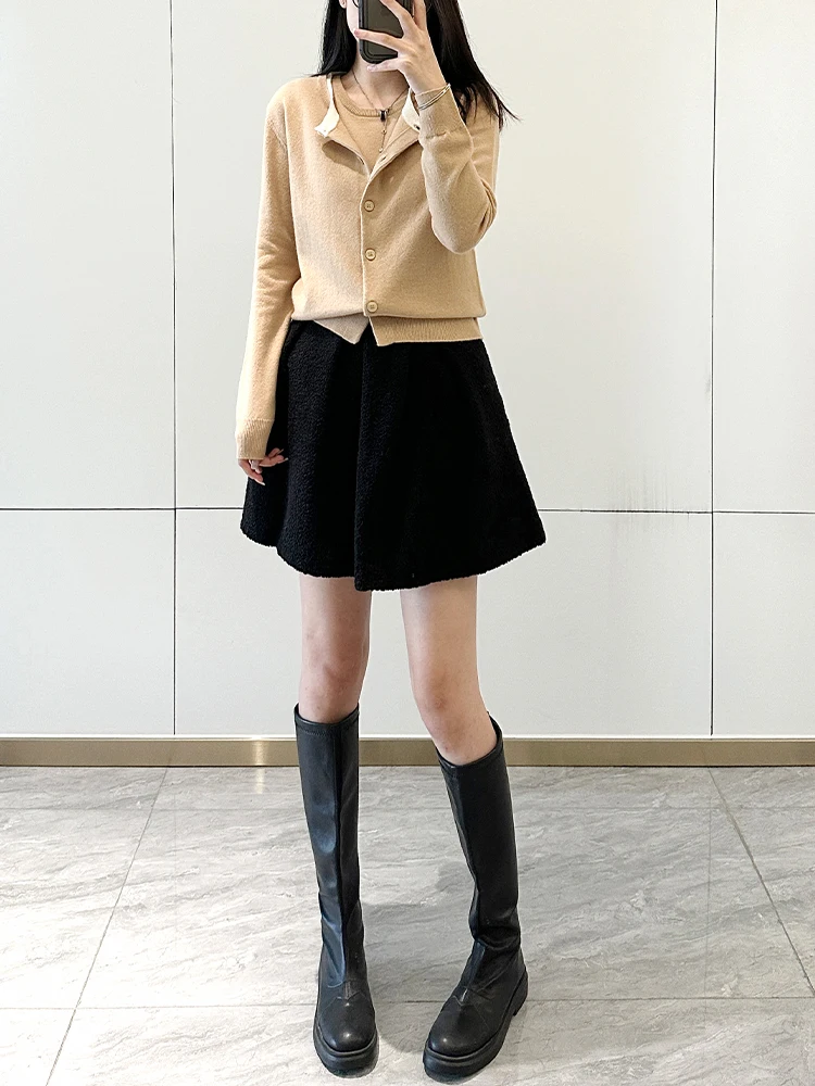 

Meecion Brnnet High Waist A-Line Woolen Umbrella Skirt Women's Puffy Versatile f-length Commute Sle with Hand Wa