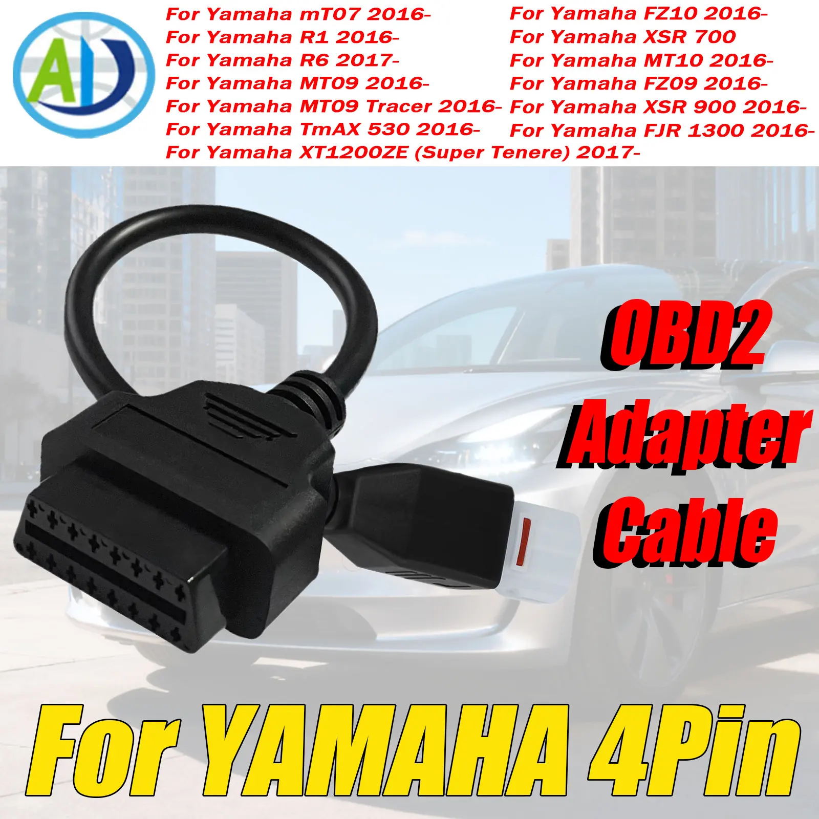 

For Yamaha 4 Pin OBDII For R1, R6, MT07, MT10, FZ09, FZ10, XSR700, XSR900,TMAX530, XT1200ZE Motorcycles OBD2 Diagnostic Cable