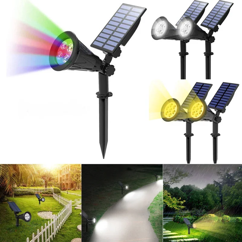 7 المصابيح الشمسية بقعة أضواء سطوع قابل للتعديل، IP65 للماء الطابق شنت مصباح الحديقة، للمناظر الطبيعية، الفناء، حديقة الديكور #1