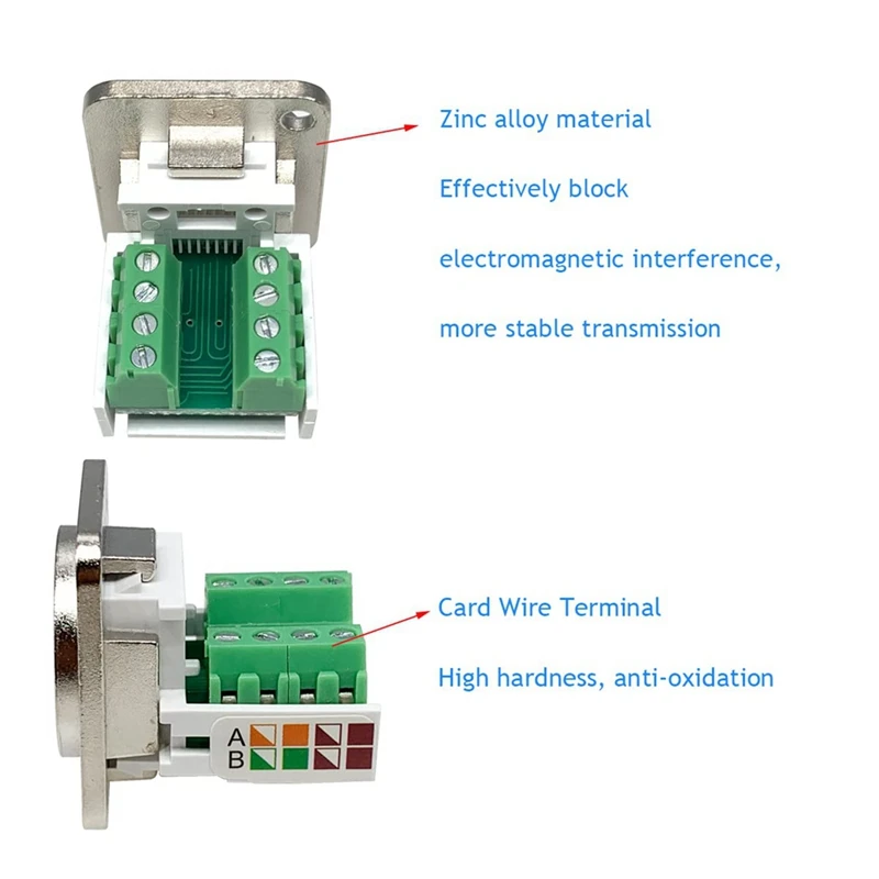 RJ45 Panel Mount Screw Terminal Adapter RJ45/8P8C Panel Mount Connector D-Type RJ45 Female Solderless Terminal Network Module